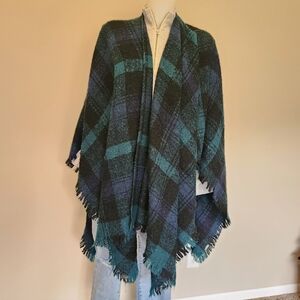 LOFT Blackwatch plaid knit poncho wrap